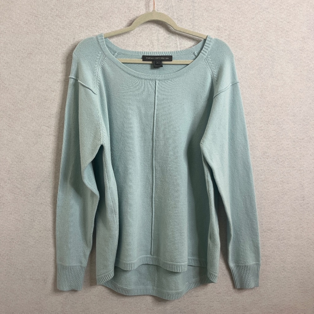 French Connection Mint Green Knit Sweater Size L Raglan Sleeve Minimalist